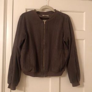 Olive green suede bomber jacket